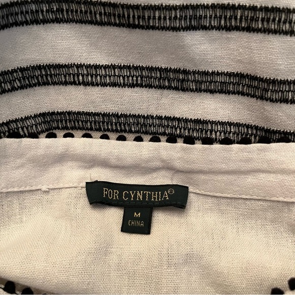 FOR CYNTHIA Embroidered Sz Medium Linen Blend 3/4 Sleeve Relaxed Fit Lagenlook - Picture 8 of 8